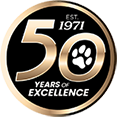 Emblem celebrating 50 years of excellence. Established 1971
